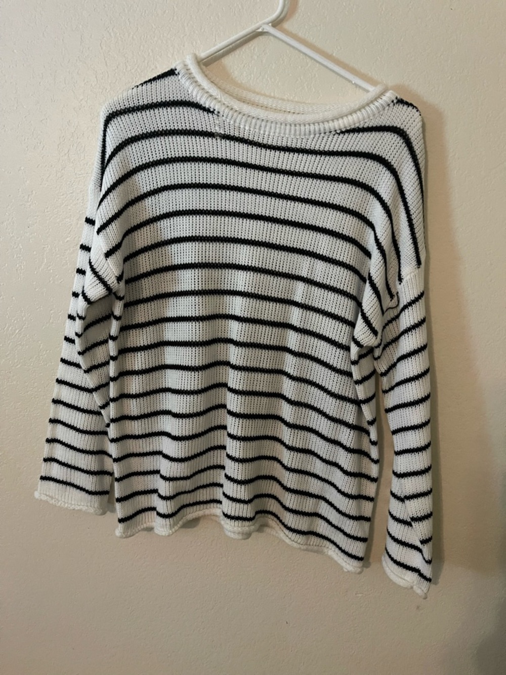 Striped Black & White Cowl Neck Sweater